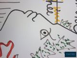 a drawing on the wall of a room with a picture of a person