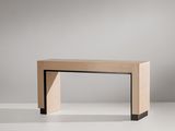 une photo d'une table en bois avec un piètement en métal noir