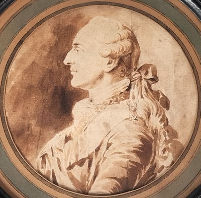 portrait of a man in a white dress with a bow around his neck