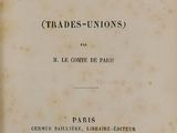 un vieux livre dont le titre indique « associations ouvertes en Angtere » (syndicats)