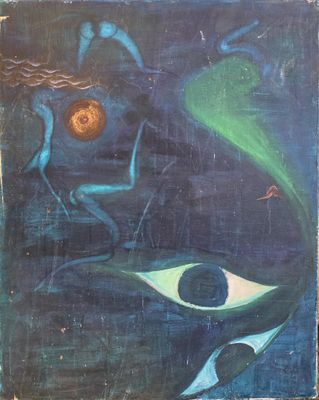 an image of a painting of an eye and a bird