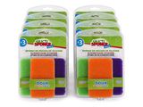 three cleaning sponges in a package on a white background