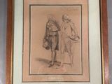 framed drawing of a man and a woman standing next to each other