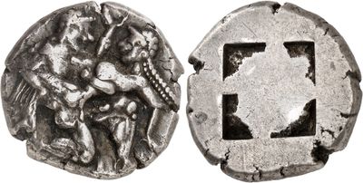 a silver coin with an image of a man and a woman on it