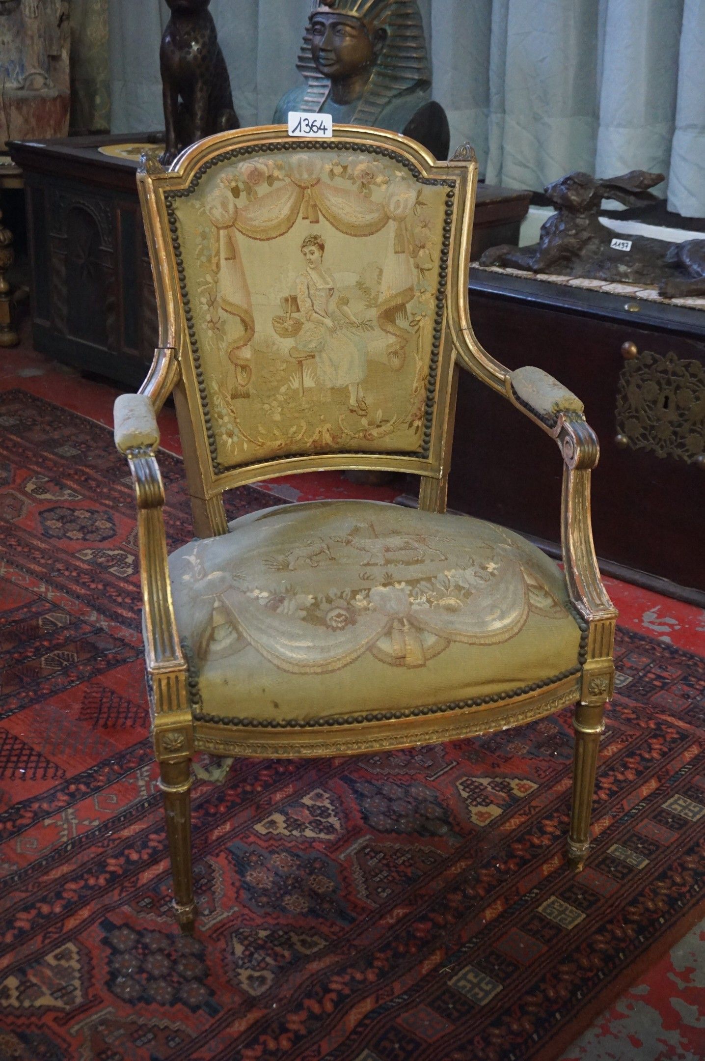 Magnifique fauteuil Louis XVI ancien, doré à la feuille – XI…