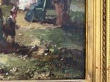 a painting of a group of people in a park