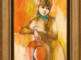 une peinture à l'huile représentant une femme coiffée d'un chapeau
