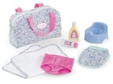 a baby doll set with a diaper, potty pan, diaper bag and diaper