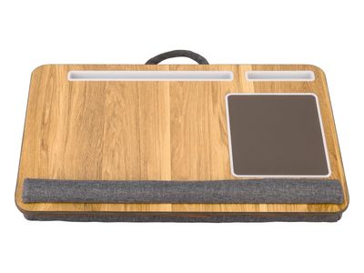support en bois pour ordinateur portable, muni d'un tapis de souris posé dessus