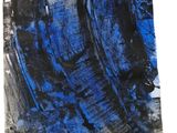 blue and black abstract painting on a white background
