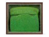 a green box with a pair of shoes inside of it