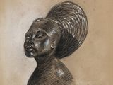 une image représentant le dessin d'une tête de femme avec une coiffure volumineuse