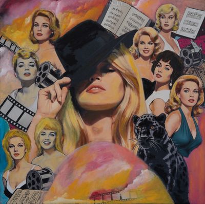 an image of a painting of a woman holding a camera