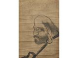 an old painting of a man with a beard and a knife