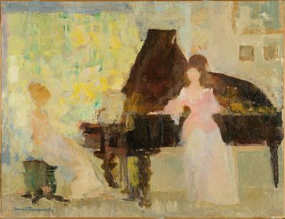Edmond ERNEST-KOSMOWSKI (1900-1985) "La leçon de piano" HST,…