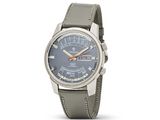 montre pour homme avec cadran bleu et bracelet en cuir gris