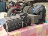 a table with a bunch of old appliances on it