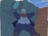 cellule d'animation représentant un homme en costume et chapeau, tenant un poisson à la main