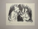 a drawing of two people drinking wine in a forest