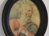 tableau représentant un vieil homme barbu vêtu d'une robe rouge
