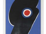 a black and blue poster with a red circle on it