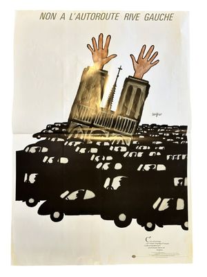 an image of a poster with hands reaching out of the top of a building