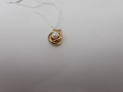 a gold plated necklace with a pearl on a white background
