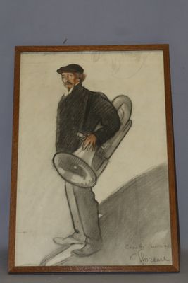 tableau représentant un homme tenant un skateboard dans sa main droite