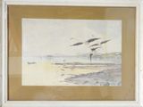 a picture of a painting of birds flying in the sky