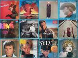 un collage de différentes pochettes d'albums sur fond bleu