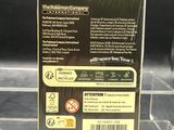 the back of a clear box with a black label on it