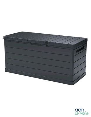 une grande boîte de rangement en plastique noir avec un couvercle