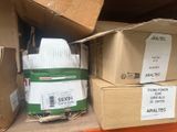 many boxes on the shelf of a store with labels on them