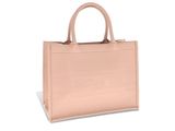 un sac rose avec un logo sur le devant