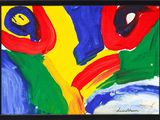 framed picture of a colorful abstract painting of a man ' s face