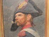 tableau représentant un homme avec une pipe à la bouche, dans un cadre doré