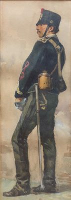 painting of a man in uniform standing with a sword in his hand