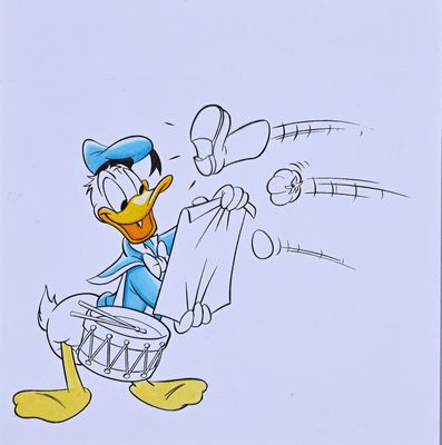 cartoon drawing of a duck with a drum in his hand