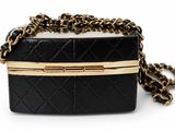 chanel black quilted box bag with gold chain strap
