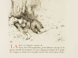 drawing of a dog laying on the ground in front of a tree