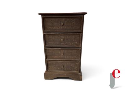 an image of a wooden chest of drawers with a clock on top