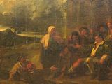 an oil painting of a group of people in a wooded setting