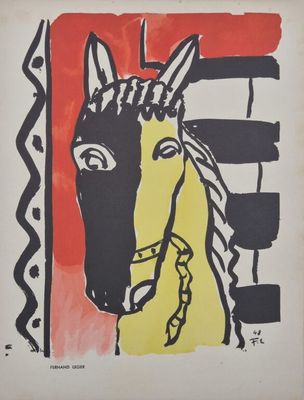 an image of a painting of a horse on a red and yellow background