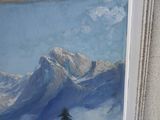 a picture of a painting of a snowy mountain range