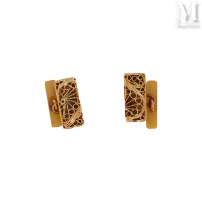Boutons de manchettes Paire de boutons de manchettes en or r… - Photo 1
