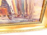 a painting of a man riding a horse on the street