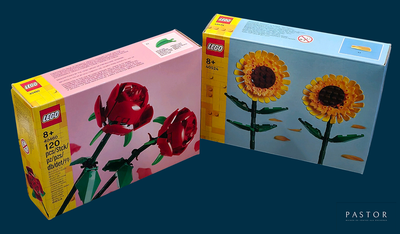 deux boîtes de Lego sur lesquelles sont représentés des tournesols