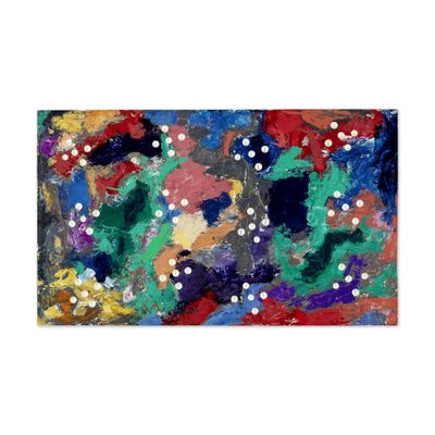 an abstract painting with white dots on a multicolored background