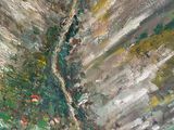 an image of a painting of a mountain with a river running through it