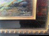 an image of a painting of a mountain scene in a gold frame